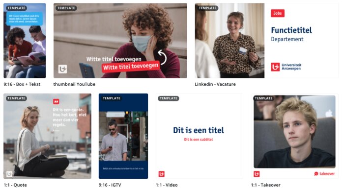 Er zijn meerdere templates beschikbaar voor Linkedin, Facebook Events, etc.