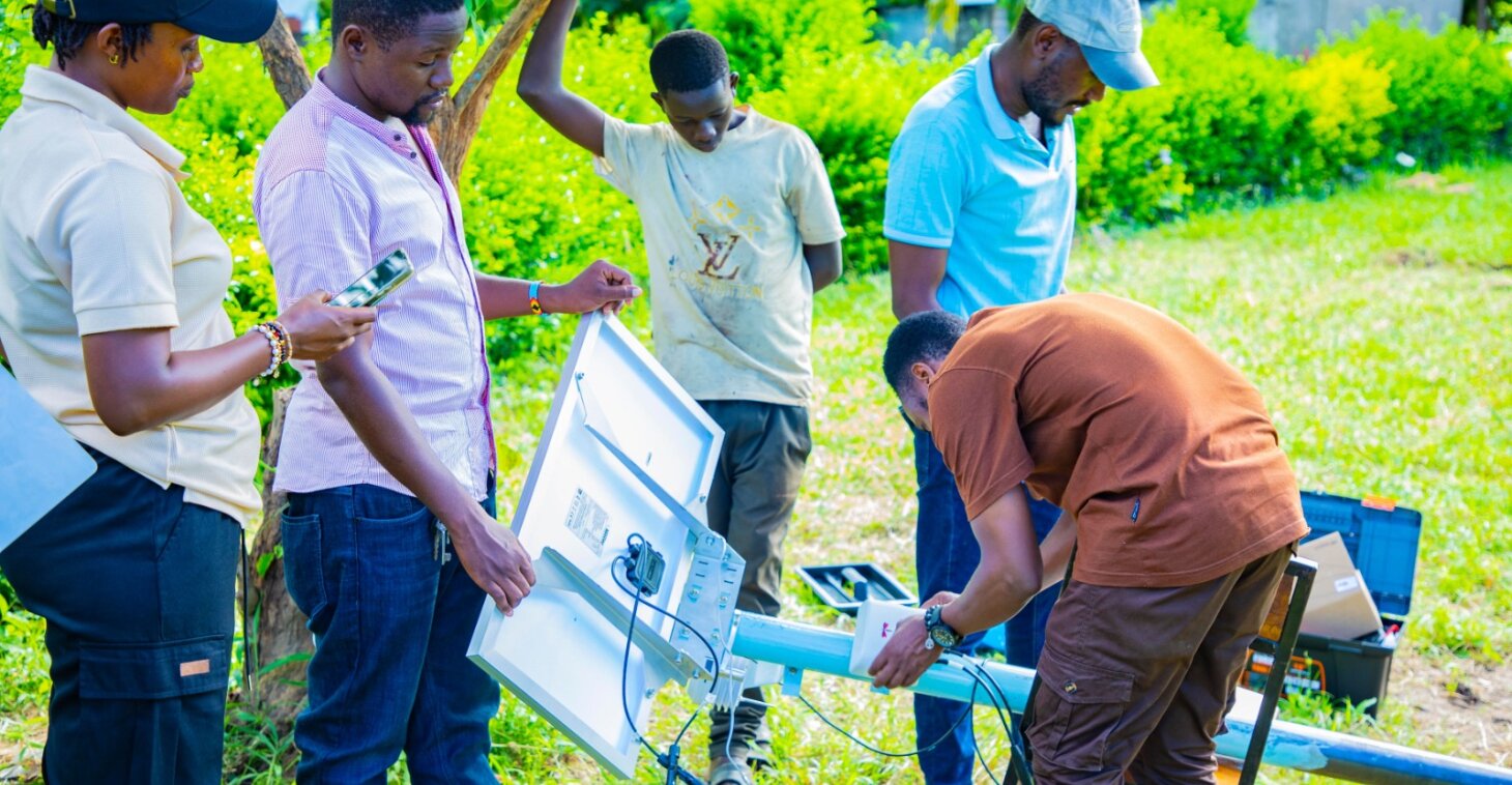 Connecting the solar panels to the weather stations