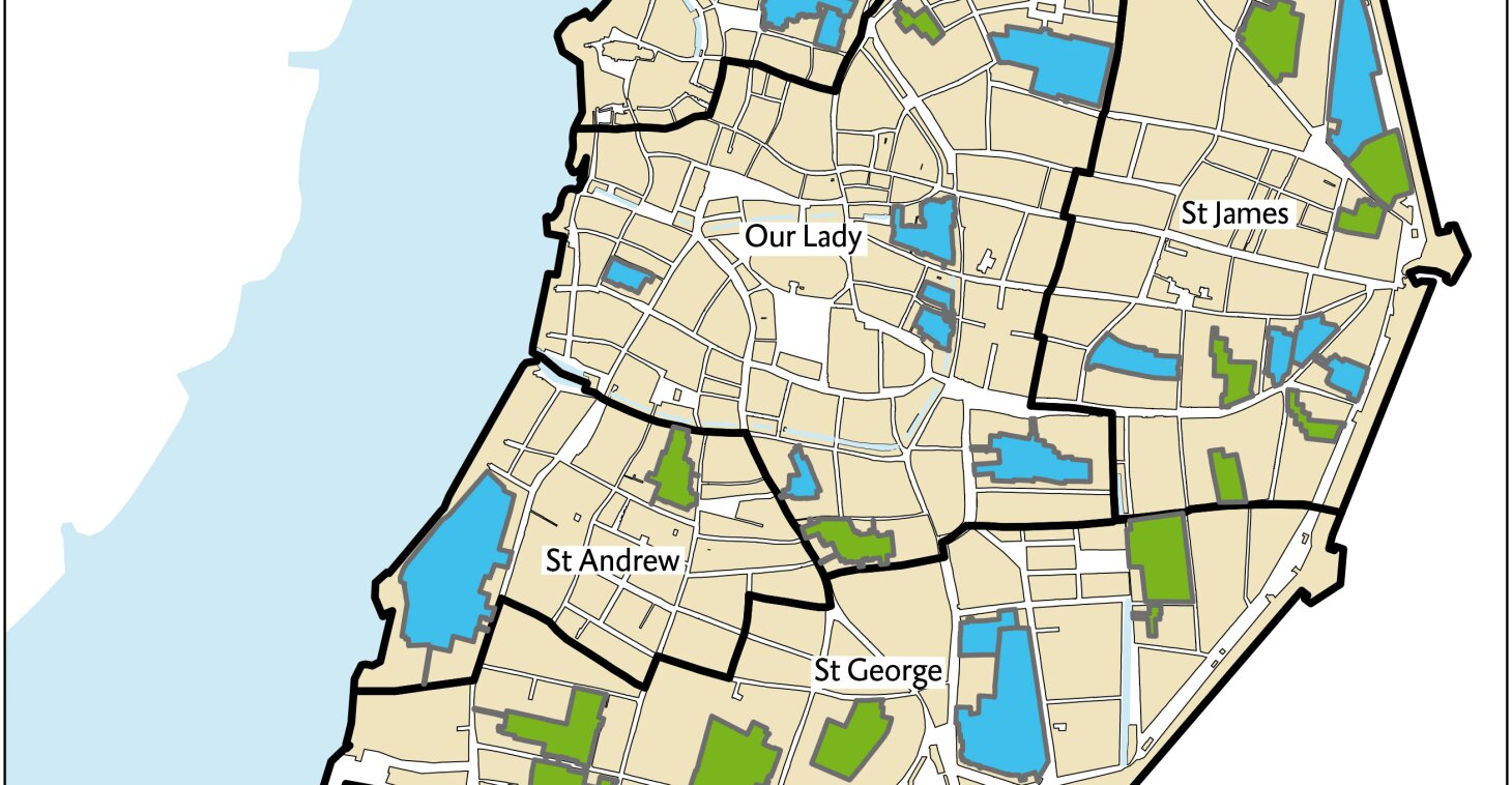 Chapter 13 - Reconstruction map of the location of the convent grounds in the five Antwerp parishes