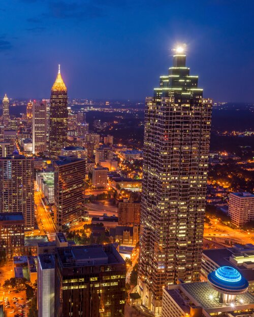 Aerial view of Atlanta by night