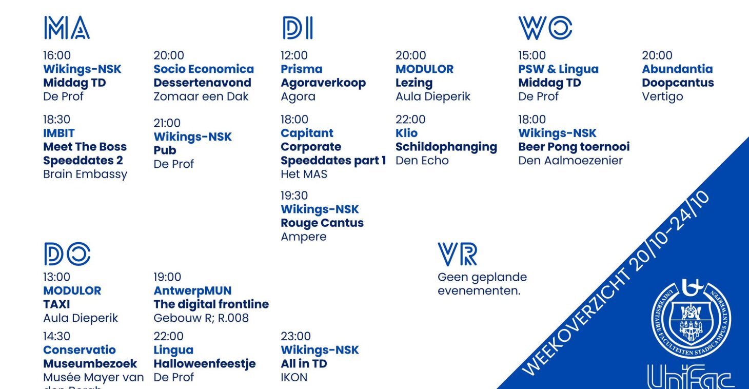 weekoverzicht 20/10 Unifac