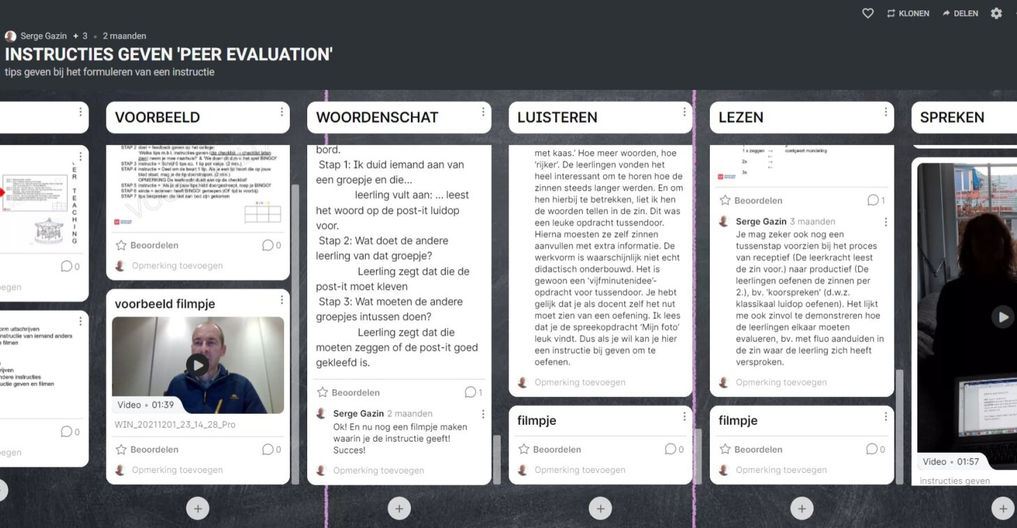 Online peerevalutie bij college 'instructies' met padlet