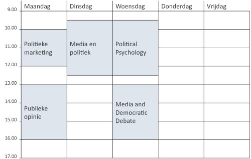 Voorbeeldrooster van de master in de politieke communicatie: oktober-november